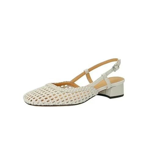 ZBJZUIMEI sandalen damen Sommer Vielseitige Frauen Spitze Zehenschuhe Bedeckte Zehen Schuhe Hohl High Heels Sandalen-beige-39 von ZBJZUIMEI
