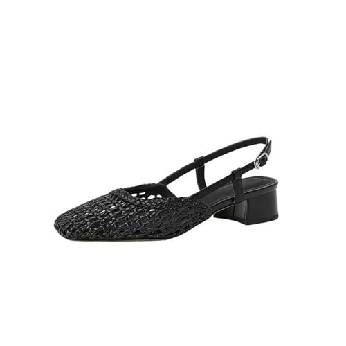 ZBJZUIMEI sandalen damen Sommer Vielseitige Frauen Spitze Zehenschuhe Bedeckte Zehen Schuhe Hohl High Heels Sandalen-schwarz-38 von ZBJZUIMEI