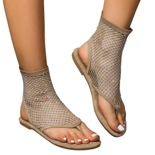 ZBJZUIMEI sandalen damen Vielseitige Frauenschuhe Sommer Neue Runde Flachschuhe Komfor Frauen Retro Einfache Flip Flops Sandaliasdemujer-khaki-35 von ZBJZUIMEI