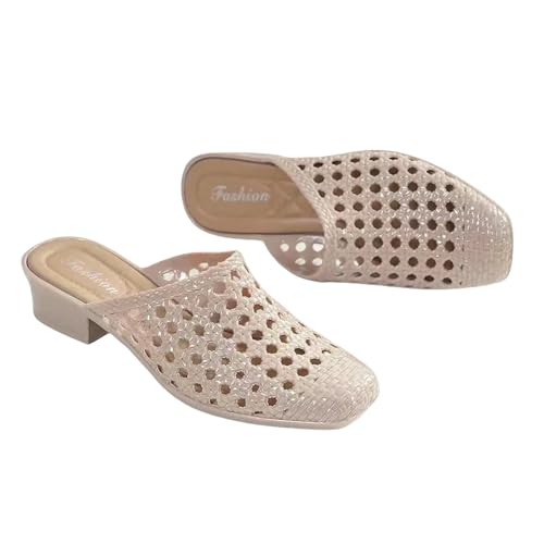 ZBJZUIMEI sandalen damen Weiche Frauen Strandschuhe Hausschuhe Hohlkern -out Mid Heels Stil Schuhe Antiskid -plattformschuhe-beige-39 von ZBJZUIMEI