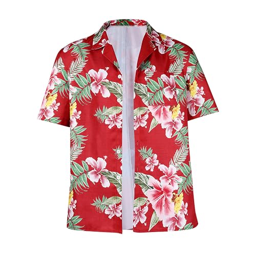Anime Kasuga Ichiban Cosplay Kostüm Herren Hemd Kurzarm Rot Blumen Gemustert Sommer Shirts Halloween Rollenspiel Top, Rot/Ausflug, einfarbig (Getaway Solids), X-Large von ZBQYGO