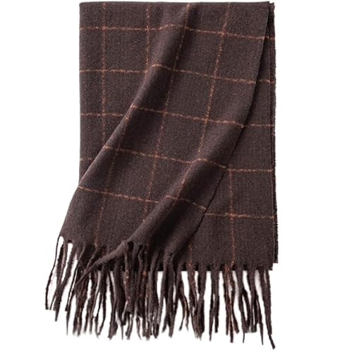 ZBWWBOL Damen Schals Winter Lang Weich Warm Schottenkaro Wollschal mit Quaste Schal Stola für Hochzeit Abendkleider Dunkelbraun von ZBWWBOL