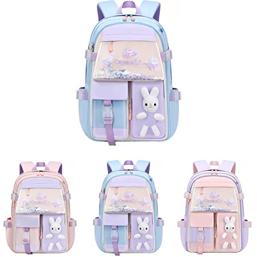 HäSchen Rucksack,Bunny Rucksack FüR MäDchen,Kawaii-Hasen-Rucksack FüR MäDchen,Schultasche Mit Mehreren Taschen,GroßE KapazitäT Wasserdichte Kawaii BüChertasche FüR Die Klassen 1-6 (Blau, Klein) von ZBYCYZ