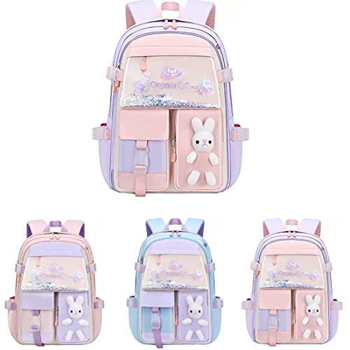 HäSchen Rucksack,Bunny Rucksack FüR MäDchen,Kawaii-Hasen-Rucksack FüR MäDchen,Schultasche Mit Mehreren Taschen,GroßE KapazitäT Wasserdichte Kawaii BüChertasche FüR Die Klassen 1-6 (Violett, Groß) von ZBYCYZ