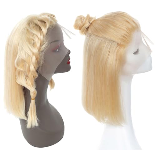 Blonde Lace-Front-Perücke, 13 x 4 Frontal-HD-Spitze-Echthaar-Bob-Perücken, vorgezupft, für Frauen, täglicher Gebrauch, 150% Dichte(613,10in-25.4cm) von ZBYXPP