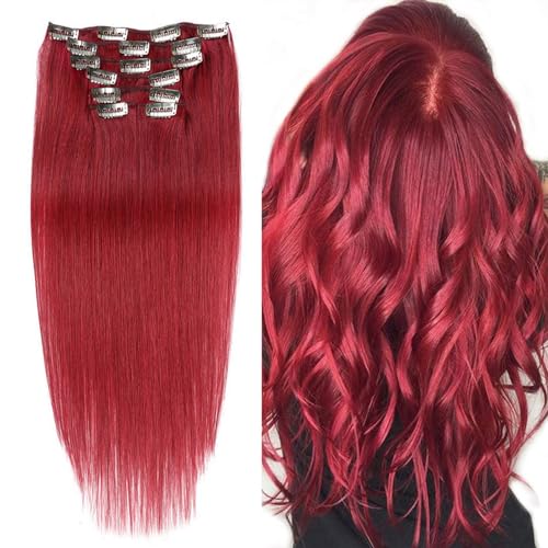 Clip-in-Extensions aus Echthaar, 10 Stück, doppelte Tressen, 120 Gramm, glattes rotes Haar, Clip-in-Extensions für Frauen mit dünnem Haar(#bug,18in-45.7cm) von ZBYXPP