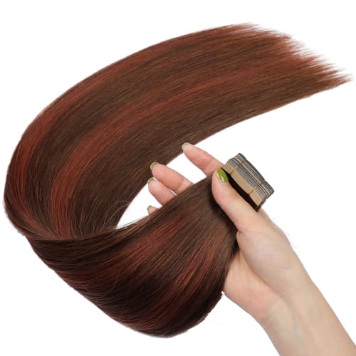 Clip-in-Extensions aus Echthaar, 10 Stück, doppelte Tressen, 120 Gramm, glattes rotes Haar, Clip-in-Extensions für Frauen mit dünnem Haar(2-33-2,20in-50.8cm) von ZBYXPP