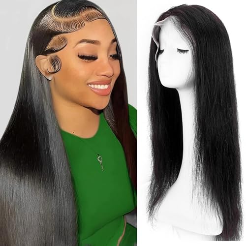 Echthaar Perücke Lace Front Wig, Echthaar-Perücken für schwarze Frauen, HD-transparent, leimlos, natürliche Farbe(Black,20inch(50cm)) von ZBYXPP