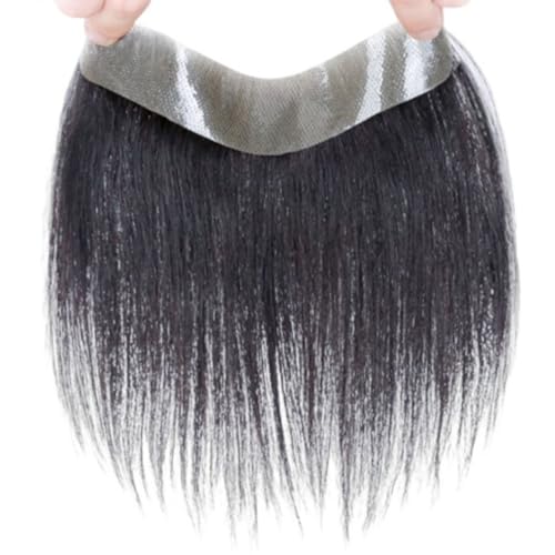 Frontal-Haarteil für Männer, natürliches schwarzes Stirn-Haaransatz-Toupet, reines Echthaar, V-Form, Herren-Topper-Haarsysteme für Haarausfall(Black,1.5 * 16cm) von ZBYXPP