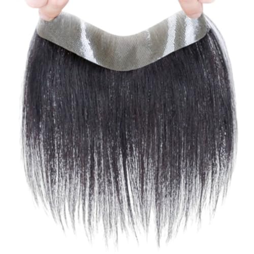 Frontal-Haarteil für Männer, natürliches schwarzes Stirn-Haaransatz-Toupet, reines Echthaar, V-Form, Herren-Topper-Haarsysteme für Haarausfall(Black,2 * 16cm) von ZBYXPP