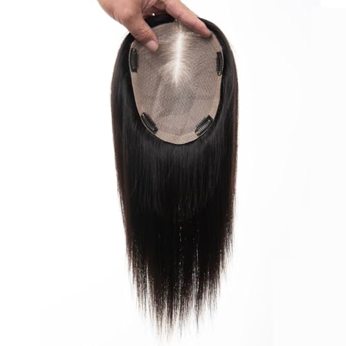 Haar-Topper für Frauen, Seidenbasis, kein Pony, Clip-in-Haarteile, gerades Haarteil für dünner werdendes Haar(12 * 13cm,25cm) von ZBYXPP