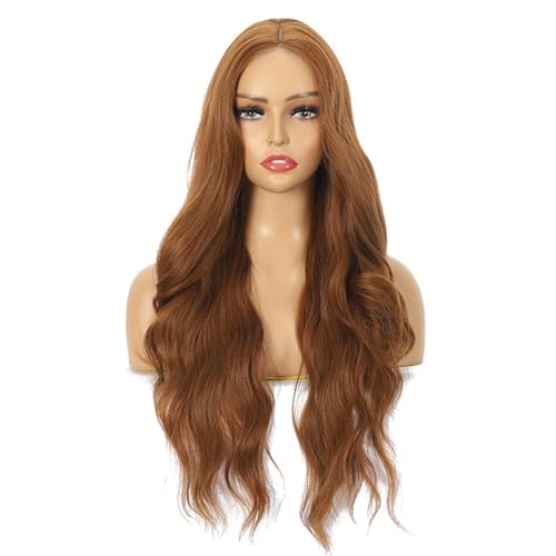 Lace Front Lange gewellte Perücke, 24 Zoll/60 cm Mittelteil Körperwelle Synthetische lockige Modeperücke für Mädchen Frauen Cosplay(Light Brown) von ZBYXPP