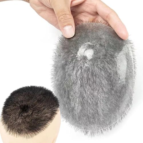 Real Hair Toupee for Men, Echthaar-Ersatzsystem, 0,04 mm dünne Haut, PU-Toupet für Männer, Haareinheit, Perücken(Black,5.5 * 7.4in) von ZBYXPP