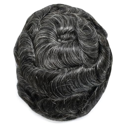 Real Hair Toupee for Men, Echthaar-Ersatzsysteme, Vollspitzen-Haarteile, 20,3 x 25,4 cm, männliche Perücken(Off Black+30% Gray) von ZBYXPP