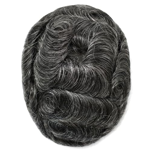 Real Hair Toupee for Men, Echthaar-Ersatzsysteme, Vollspitzen-Haarteile, 20,3 x 25,4 cm, männliche Perücken(Off Black+40% Gray) von ZBYXPP