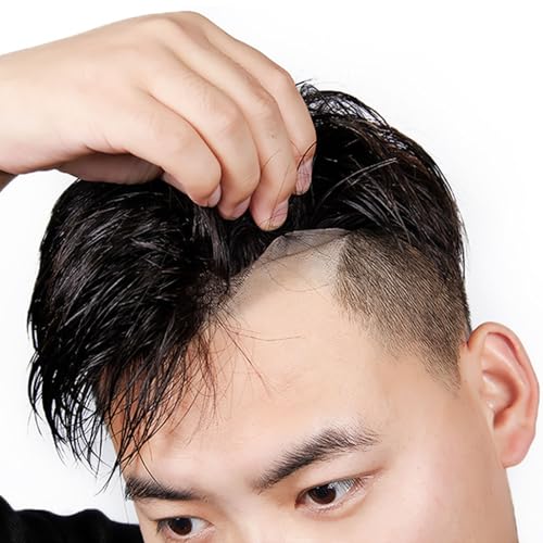 Real Hair Toupee for Men, Haarersatzsysteme, Herren-Haarteil, Mono-Spitzenoberteil mit strapazierfähigem PU-Ummantelung, mittlerer Lichtdichte(Black,5.5 * 7.4in) von ZBYXPP