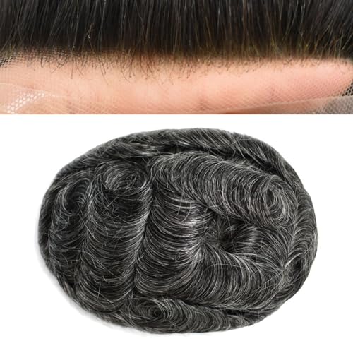 Real Hair Toupee for Men, Lace Front Echthaarteile für Männer, feines Mono-Oberteil mit Pu-Around-Haarsystem-Ersatz(7 * 9in+1B40) von ZBYXPP