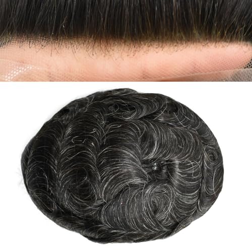 Real Hair Toupee for Men, Lace Front Echthaarteile für Männer, feines Mono-Oberteil mit Pu-Around-Haarsystem-Ersatz(8 * 10in+1B20) von ZBYXPP