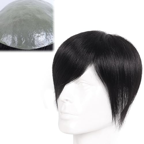 Real Hair Toupee for Men, Männer Haar Ersatz System PU Dünne Haut 0,06 Mm Haar Prothese Einheiten Patch Implantat(Black,5 * 7in) von ZBYXPP