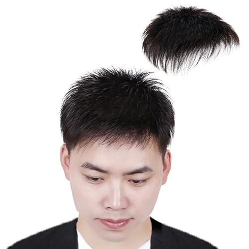 Real Hair Toupee for Men, Mono-Oberteil mit Poly-Beschichtung um die Kappe, 15,2 cm Mittelteil, glattes Haarteil für Volumen bei leichtem Haarausfall(Black,5.1 * 8in) von ZBYXPP