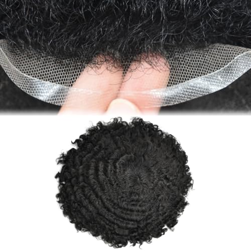 Real Hair Toupee for Men, afrikanische Haarteile, atmungsaktiv, feines All-Lace-Curl-System, 25,4 x 20,3 cm, lockiges männliches Haar, Prothese(JET BLACK,12mm) von ZBYXPP