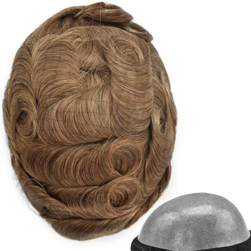 Real Hair Toupee for Men, alle V-Schlaufen, Poly-PU, 15,2 cm, glatte Haarteile für Herren, Echthaar-Ersatzsystem(17,8 * 10inch) von ZBYXPP