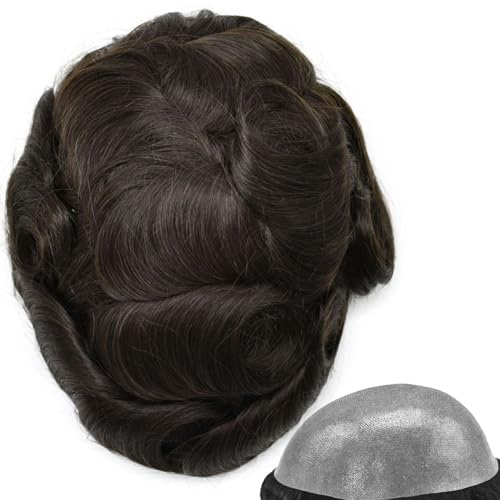 Real Hair Toupee for Men, alle V-Schlaufen, Poly-PU, 15,2 cm, glatte Haarteile für Herren, Echthaar-Ersatzsystem(2,8 * 10inch) von ZBYXPP