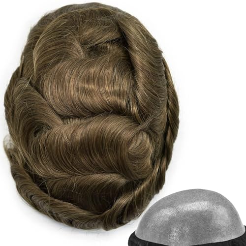 Real Hair Toupee for Men, alle V-Schlaufen, Poly-PU, 15,2 cm, glatte Haarteile für Herren, Echthaar-Ersatzsystem(6,8 * 10inch) von ZBYXPP