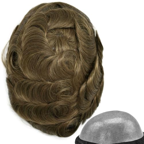 Real Hair Toupee for Men, alle V-Schlaufen, Poly-PU, 15,2 cm, glatte Haarteile für Herren, Echthaar-Ersatzsystem(7,8 * 10inch) von ZBYXPP