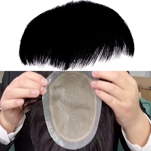 Real Hair Toupee for Men, feines Mono-Ersatzhaarteil mit PU-Poly-Haut um das langlebige Perücken-Haarteil(Black,5.5 * 8.6in) von ZBYXPP