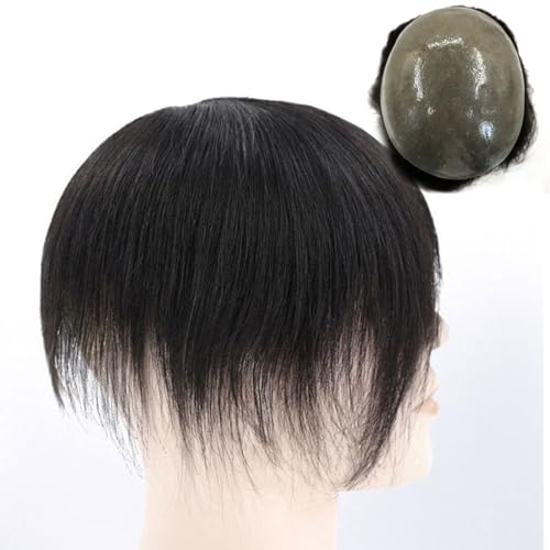 Real Hair Toupee for Men, vollständig eingespritztes PU-Echthaar-Ersatzsystem, dünne Haut, Herren-Toupet, transparente Haareinheiten(5.5 * 8.5in) von ZBYXPP