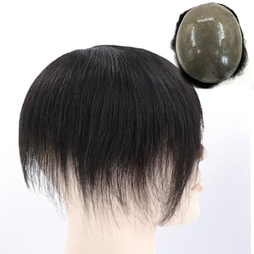 Real Hair Toupee for Men, vollständig eingespritztes PU-Echthaar-Ersatzsystem, dünne Haut, Herren-Toupet, transparente Haareinheiten(6 * 9in) von ZBYXPP