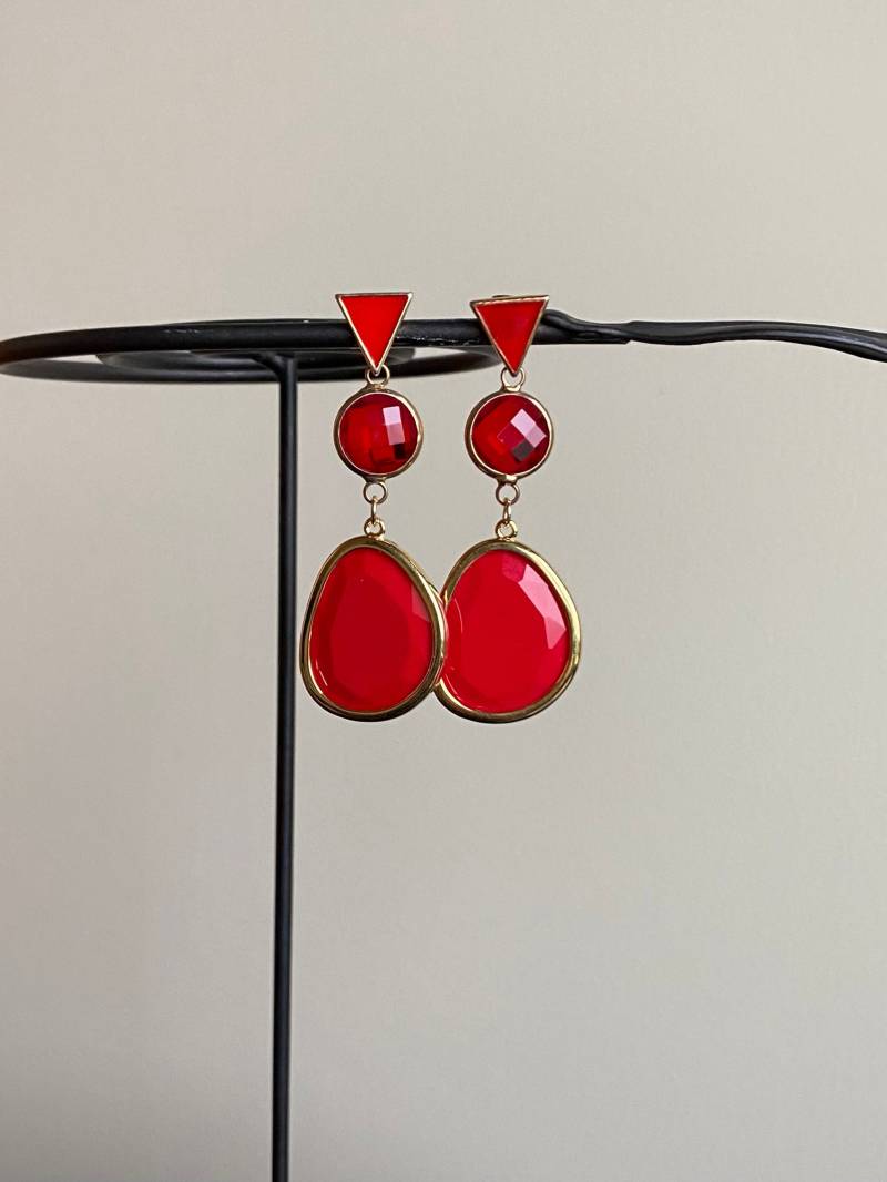 Gold- Und Rote Tropfenohrringe - Eleganz Vintage-stil Gold- Und Rote Tropfenohrringe - Eleganz Vintage-stil von ZBbijoux