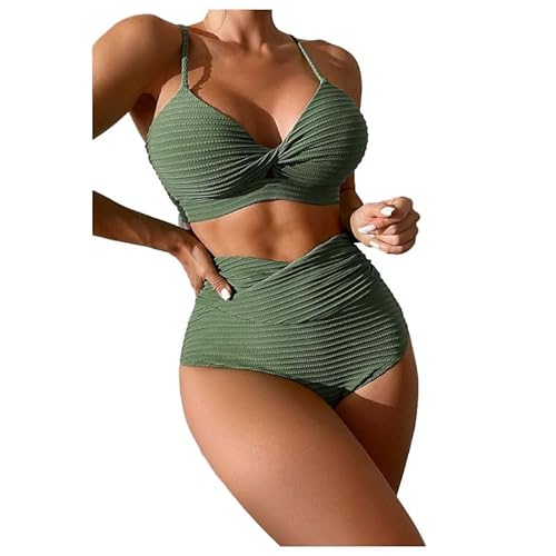 ZC8bdbd Damen-Bikini-Set, hohe Taille, zweiteilig, Push-Up-Badeanzug, Grün , XL von ZC8bdbd