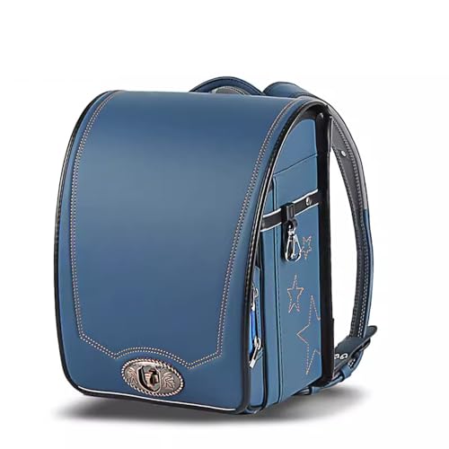 ZCBYBT PU-Leder japanischer Schultasche Ransel Randoseru Leichter Rucksack mit automatischem Schloss für Jungen,Blau,34 * 26 * 20cm von ZCBYBT