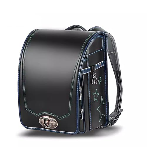 ZCBYBT PU-Leder japanischer Schultasche Ransel Randoseru Leichter Rucksack mit automatischem Schloss für Jungen,Schwarz,34 * 26 * 20cm von ZCBYBT