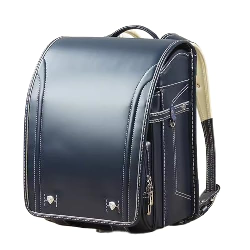 ZCBYBT Ransel Randoseru Große Kapazität Bookbag PU Leder Japanische Schultaschen Leichte Rucksack für Mädchen Jungen,Blau,36 * 27 * 23CM von ZCBYBT