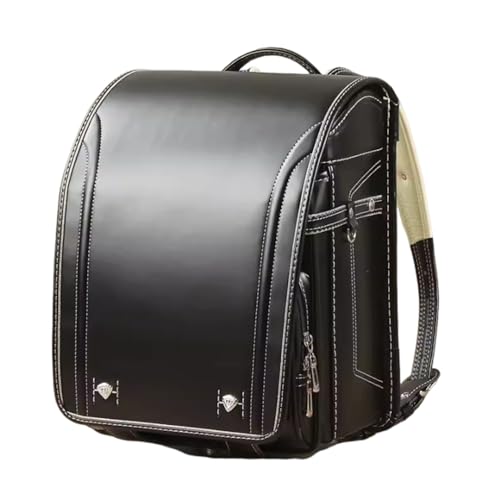 ZCBYBT Ransel Randoseru Große Kapazität Bookbag PU Leder Japanische Schultaschen Leichte Rucksack für Mädchen Jungen,Schwarz,36 * 27 * 23CM von ZCBYBT