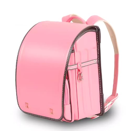 ZCBYBT Ransel Randoseru PU-Leder-Japanischer Kasten-Rucksack Mit Automatischem Verschluss-Leichter Schultasche, Für Mädchen-Jungen,Rosa,35 * 27 * 18cm von ZCBYBT