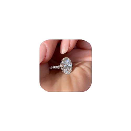 3CT 925 Sterling Silber Engagement Rings Oval Cut Solitaire Cubic Zirconia CZ Hochzeitsversprechen Ringe für ihre klassischen simulierten Diamantbänder für Frauen Größe 6-10 (6#), Ke-Ty22-BJ06 von ZCCZJS