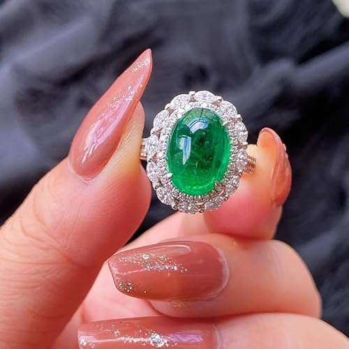 925 Sterling Silber Imitation Emerald Jade Oval Form Hochzeit Statement Jubiläum Ring Kubikzirkonia Edelstein Ring CZ Diamond Versprechen Verlobung Offener Bandring für sie von ZCCZJS