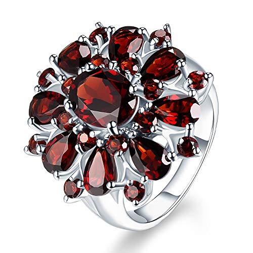 Cluster -Cocktailring rund geschnittene Ruby Diamonds Ring für Frauen Granat Weißgold, 925 Sterling Silber Zirkon Engagement Hochzeitstag Ring von ZCCZJS