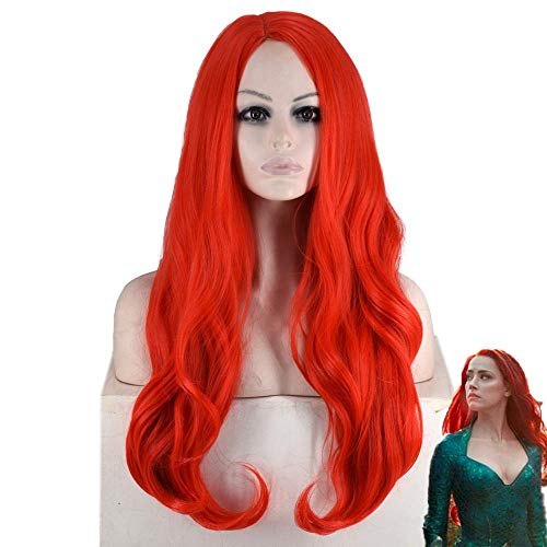 Cosplay -Perücken Aquaman Mera Cosplay -Perücken amerikanische Anime -Film Red Long Curly Wavy Hitzebestelles synthetisches Haar Frauen Kostümparty Perücken von ZCCZJS
