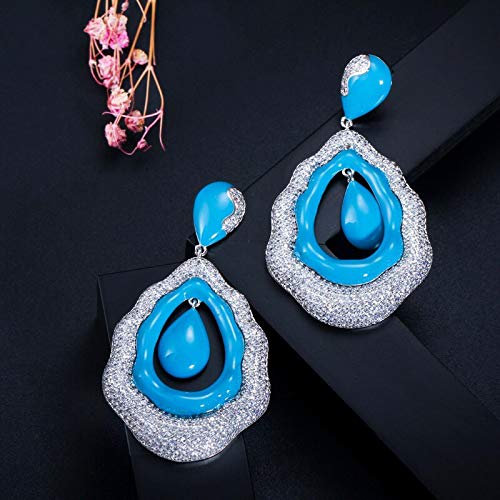 Elegant hellblau Emaille Kubikzirkonia asphaltiert lange große baumelnde Drop Frauen Party Kleid Ohrringe Schmuck von ZCCZJS