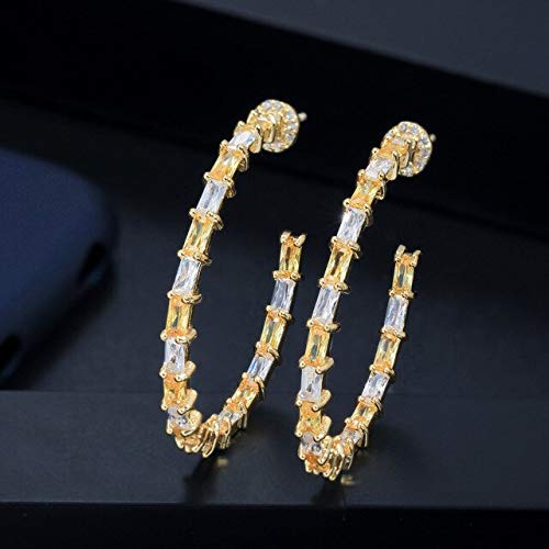 Große runde Schleifenform Kubikzirkon gepflasterte gelbe Reifen Ohrringe für Frauen Schmuck von ZCCZJS