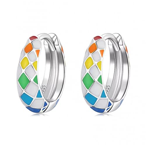 Regenbogen karierte Ohrringe Brillante Farbohrschnallen für Frauen feines Schmuck Geschenk von ZCCZJS