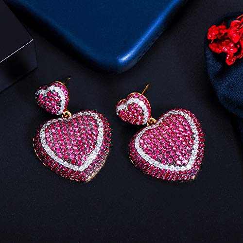 Rose Red Cubic Zirkonia Dangle Drop Liebe Herzform Ohrringe für Frauen Party Schmuck von ZCCZJS