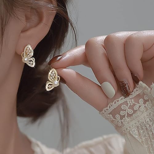 Schmetterling Ohrringe für Frauen Temperament Imitation Perle eingelegtes leuchtende Ohrringe Schmetterling Ohrringe für Frauen Temperament Imitation Perle eingelegtes leuchtende Ohrringe von ZCCZJS