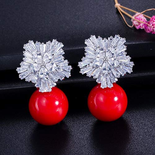 Snow Flower Design Frauen großer Tropfen weiße Perlenohrringe mit kubischer Zirkonia Weihnachtsgeschenk von ZCCZJS
