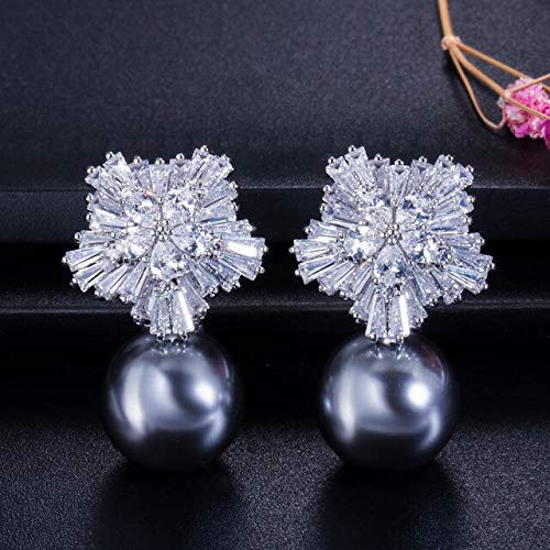 Stilfarbe Kubikzirkonias Einstellung großer Blütenstollen Ohrringe mit Perlenschmuck für Frauen Stilfarbe Kubikzirkonias Einstellung großer Blütenstollen Ohrringe mit Perlenschmuck für Frauen von ZCCZJS